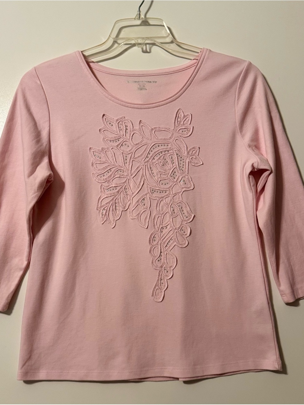 Allison Daley Light Pink Embroidered Long Sleeve Tee